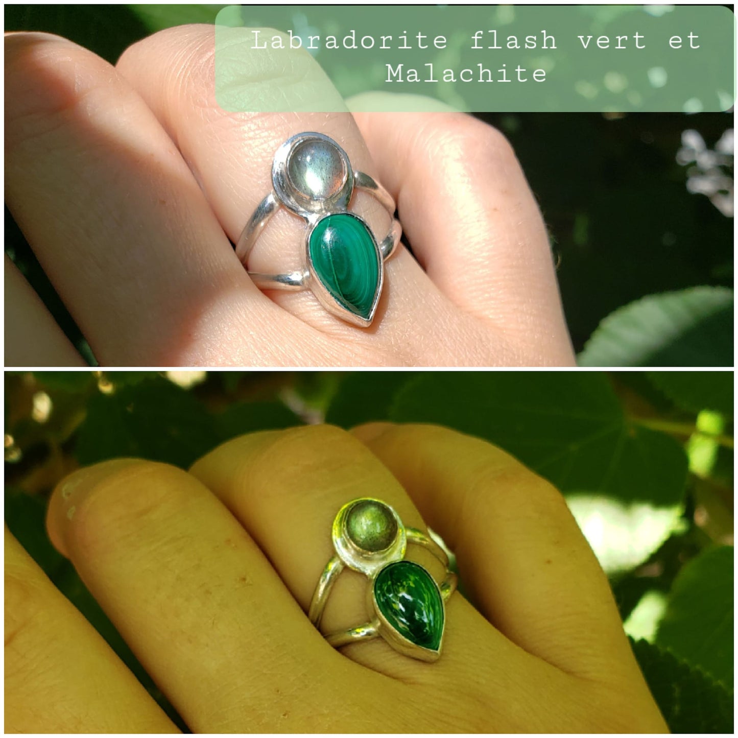 Ode à la vie Labradorite flash vert et Malachite